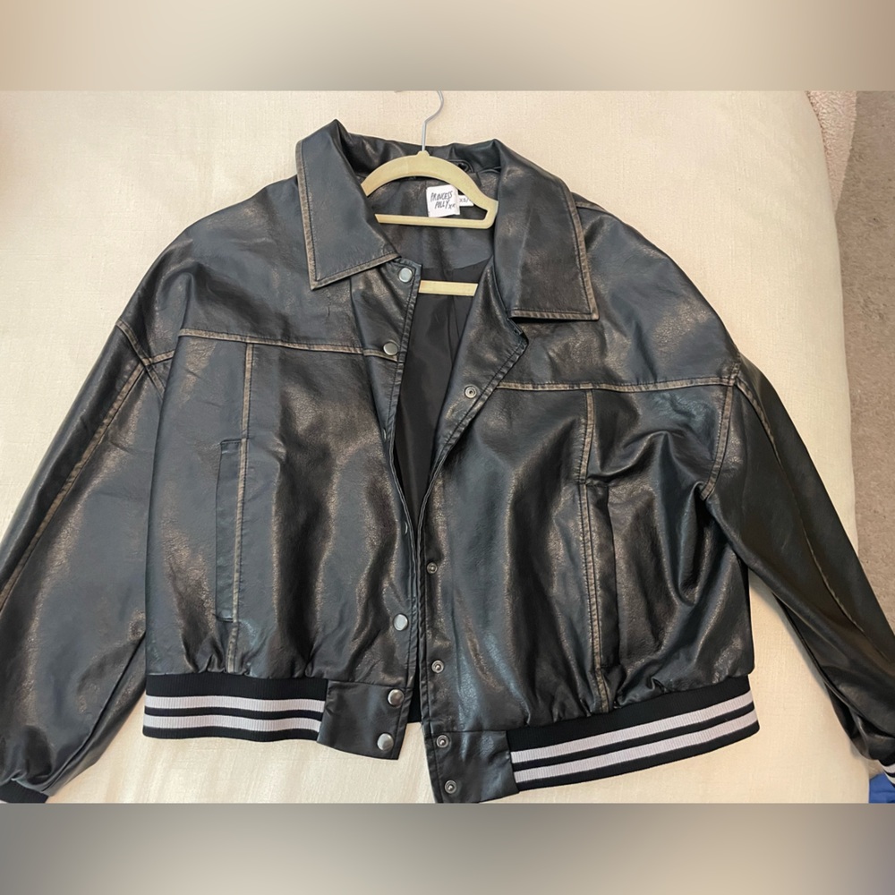 Princess Polly leather bomber jacket, XS/S oversized fit